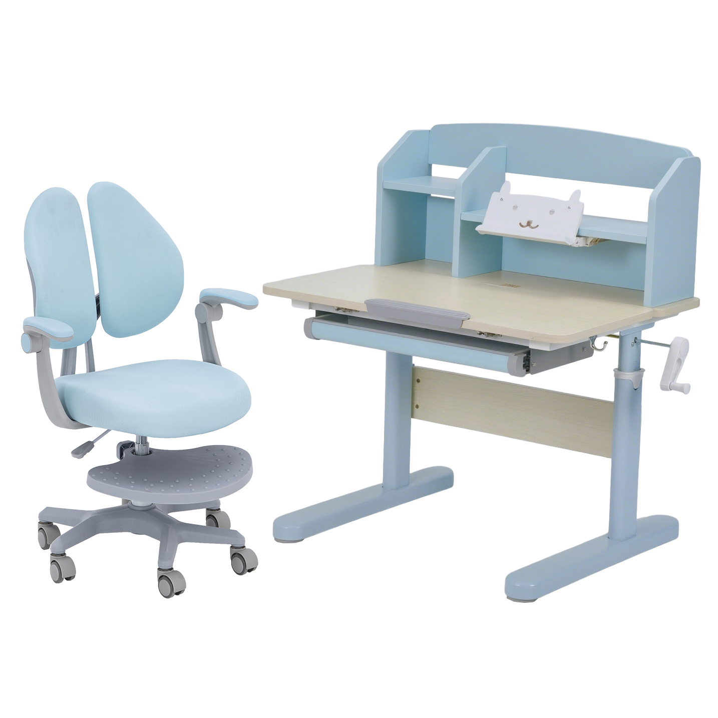 WIPAS-威帕斯510 人體工學手動升降兒童學習枱連書架 (80cm) 加可升降矯正坐姿座椅套裝